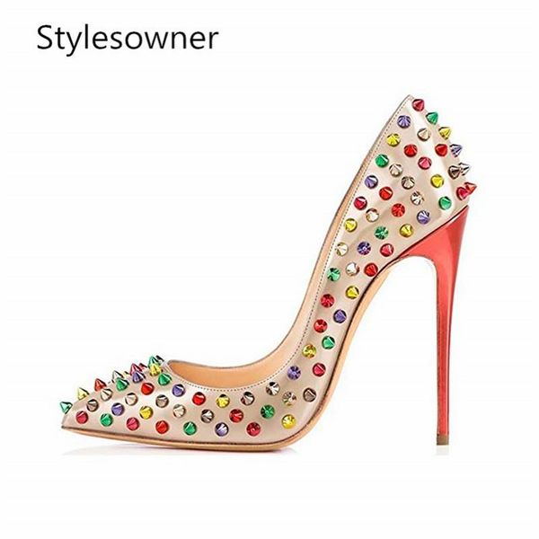 

stylesowner brand women's pumps wedding shoes gemstone decoration multi-color spike glitter bling shiny heels dress, Black