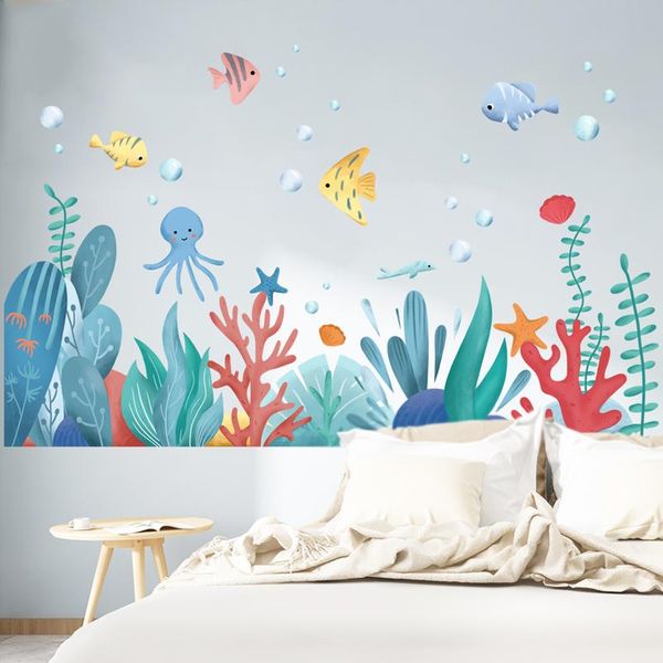 

wall stickers [shijuekongjian] fish animals diy seagrass plants decals for kids room baby bedroom bathroom home decoration