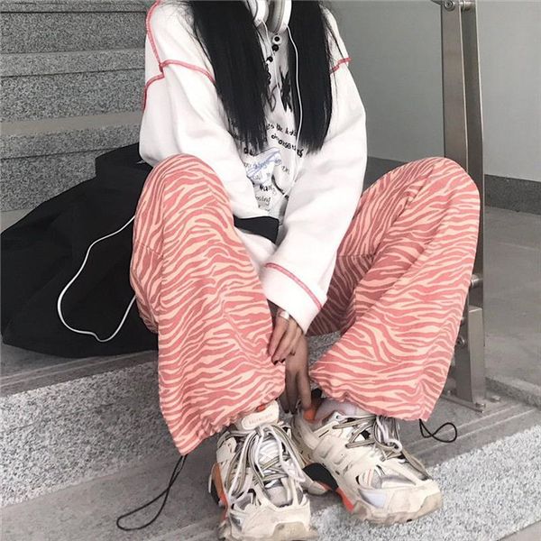 

autumn and winter ins high womens pants street zebra pattern beam loose thin straight casual trend, Black;white