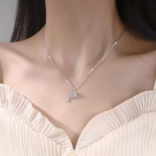 

chains small cute dolphin animal opal dainty 925 sterling silver clavicle chain necklace for women girls fashion trendy jewelry