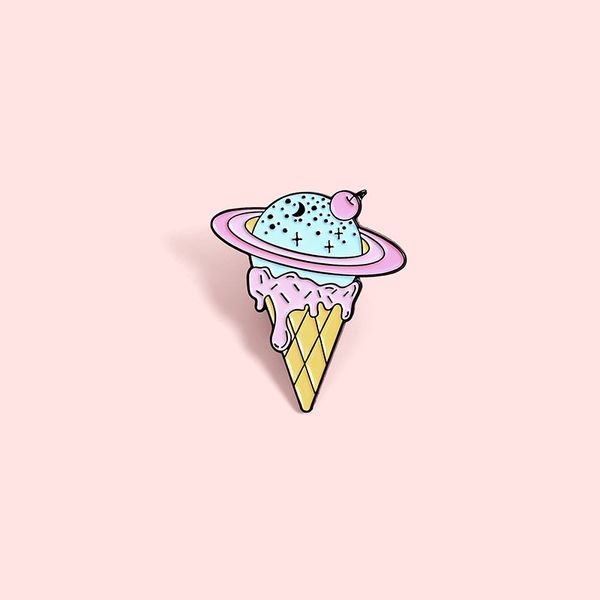 

creative cartoon ice cream cone brooches for girls food theme starry sky enamel pins alloy paint brooch sweet cute denim shirt badge jewelry, Gray