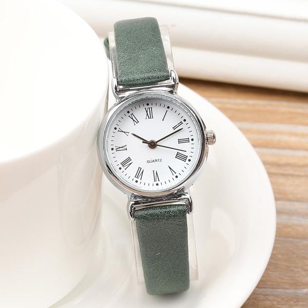 

wristwatches fashion luxury women mini watch simple personality retro art lady's roman scales leather feminino, Slivery;brown