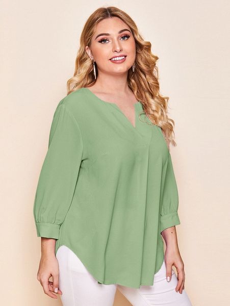 

plus notched neck curved hem k5j1#, Black