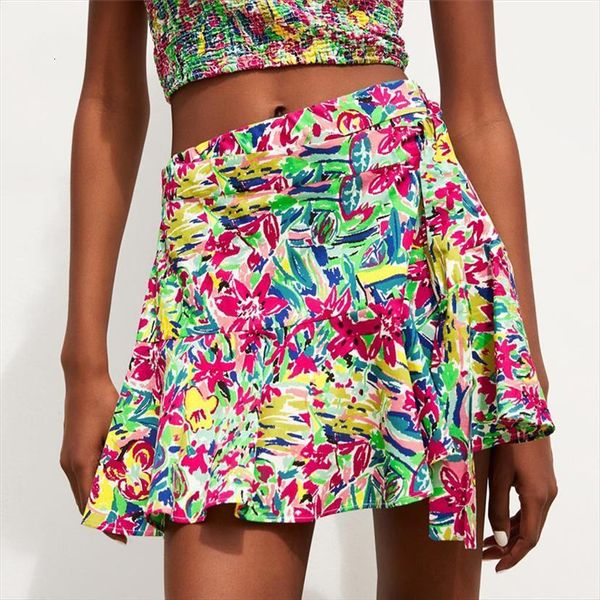 

casual floral print skirts womens short sashes elastic waist side zipper fly design female summer stylish, White;black