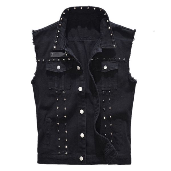 

men's vests high street men denim vest punk style rivet jeans waistcoat plus size m-5xl male motorcycle sleeveless jean jacket bla, Black;white