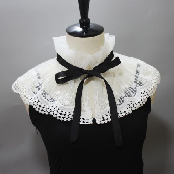 

bow ties korean stand ruffles floral lace shirt false collar summer dress blouse fake collars shawl wrap detachable accessories, Black;gray