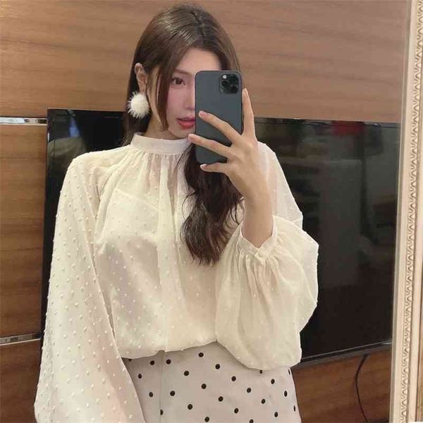 

lace mesh kawaii sweet japanese elegant vintage blouse for women office streetwear blouses 210416, White