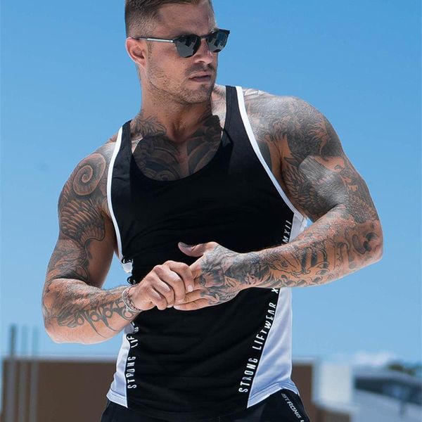 

men' tank muscle aesthetics summer sleeveless vest for men, White;black