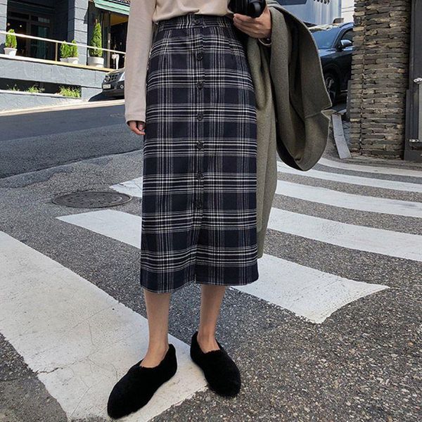 

vintage plaid striped print autumn womens skirt and winter pencil, Black