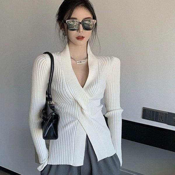 

women's sweaters seeslim v-neck knitted sweater cashmere female 2021 women and pullovers long sleeve slim jumper, White;black