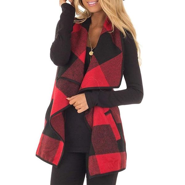 

women's vests fashion women plaid vest cardigan autumn winter female trend sleeveless daily leisure pocket coat waistcoat, Black;white
