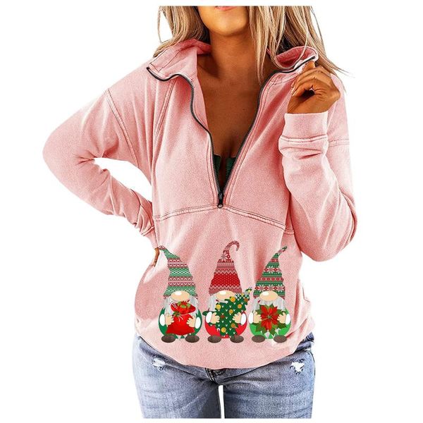 

women's hoodies & sweatshirts christmas print long-sleeved sweatshirt zipper sweater pullover sports leisure fashion, Black