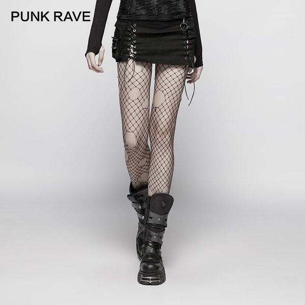 

skirts punk rave steampunk lacing rivet asymmetric women skirt a-line cool mini streetwear with safety trousers, Black