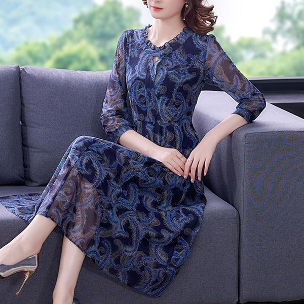 

casual dresses autumn floral mesh chiffon beach midi spring korean fashion office lady dress 2021 women bodycon elegant vestidos, Black;gray
