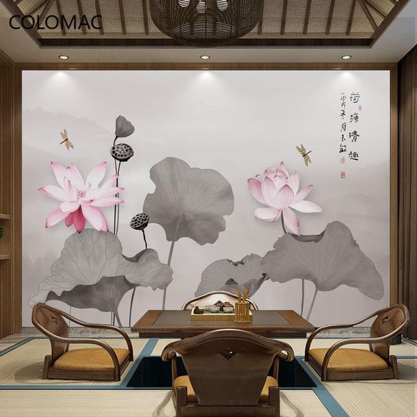 

wallpapers colomac custom chinese hand-painted lotus wallpaper living room television background mural interior house deco drop shopping
