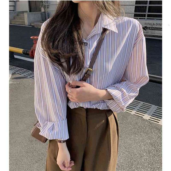 

women's knits & tees spring blouses turn down collar striped long sleeve s and fashion shirt blusas roupa feminina kdv9, White