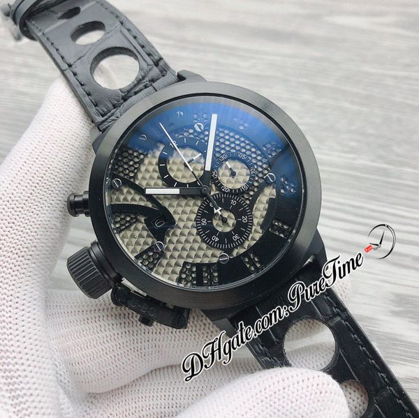 U-8060 YB1 Miyota Quartz Chronograph Mens Watch PVD сталь черный серый циферблат кожаный ремешок с отверстиями Backhand левый часы PureTime B80A1