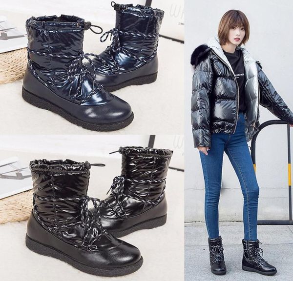 

boots famous women 2021 winter for waterproof warm snow botas mujer zipper ankle low heels shoes, Black