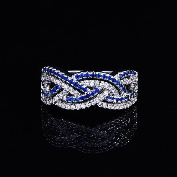 

wedding rings luxury shine white blue gem stone full zircon women's engagement ring bridal bridesmaid jewelry gifts, Slivery;golden