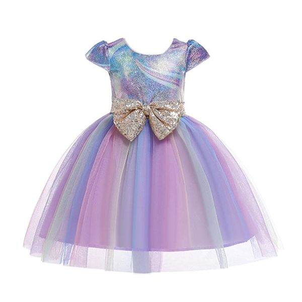 

girl's dresses emmababy kids child princess girl summer dress colorful round neck short sleeves bow decoration pleated for little 2-10, Red;yellow