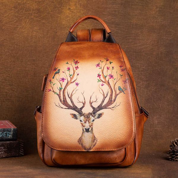 

2020 new design printed leather travel bag style handmade black backpack for women