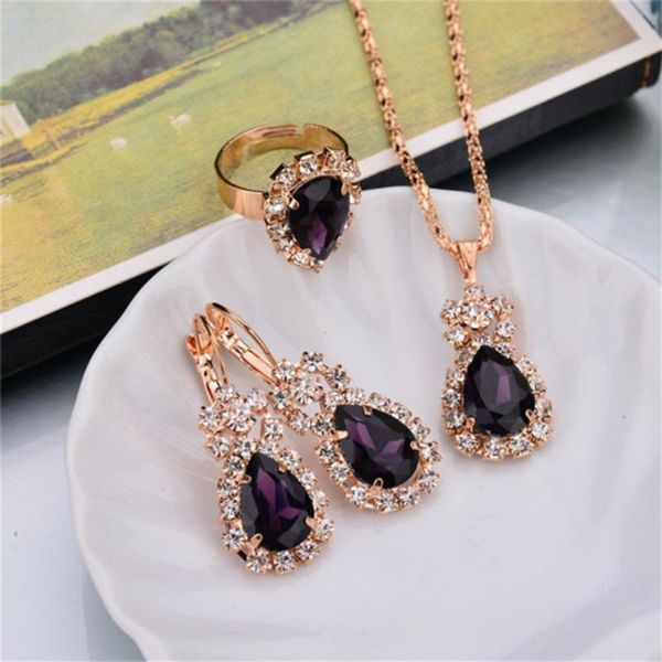 

earrings & necklace fashion waterdrop shiny rhinestones ring women jewelry set elegant luxury design wedding, Silver