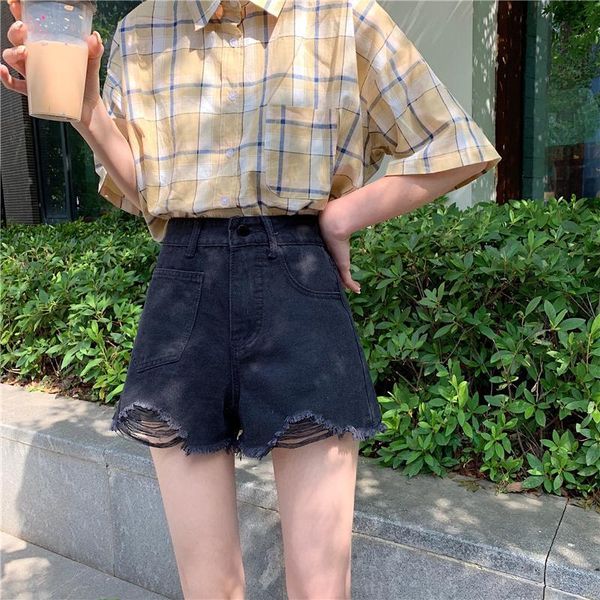 

black with a thick waist cut jean shorts warm, Blue