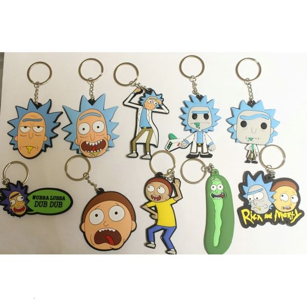 

keychains rick and morty key chain cartoon animation ring double-sided silicone pendant, Silver