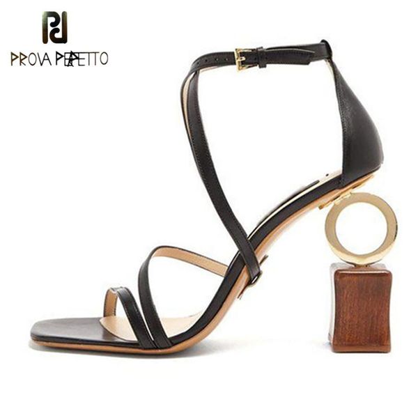 

prova perfetto asymmetric heel personalized sandals women cross tied ankle strap high heels gladiator party shoes woman, Black