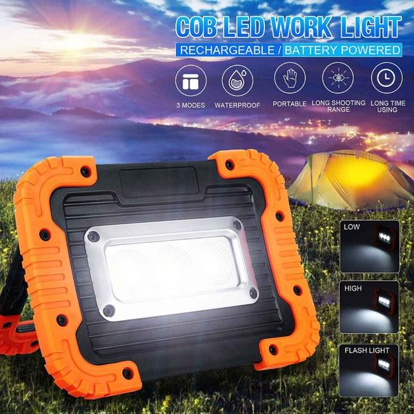 

floodlights cob led portable spotlight lamps 3 modes adajustable super bright work light rechargeable&battery for camping lampe