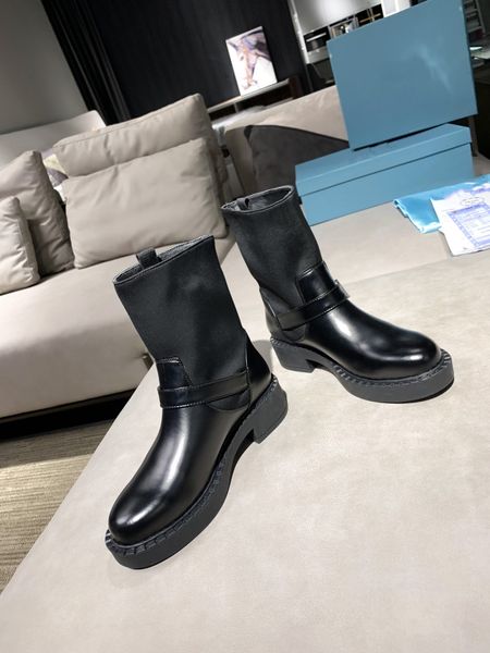 

designer boots autumn winter womens for women 's slip-on round toe ankle boats men buckle motorcycle 0809, Black