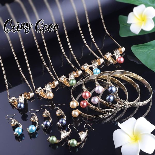 

earrings & necklace cring coco jewellery set colorful pearl gold plated hawaiian jewelry sets bracelets for women, Silver