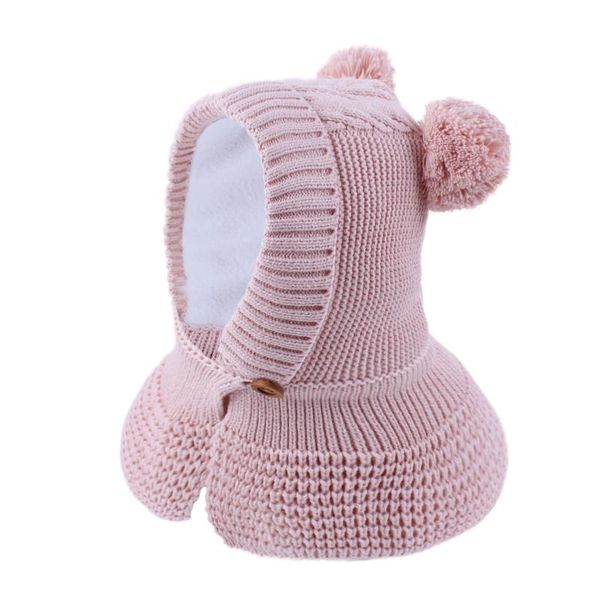 

winter girls plush hat scarf children hooded caps baby pom boys hats warm wool knitted &, Yellow