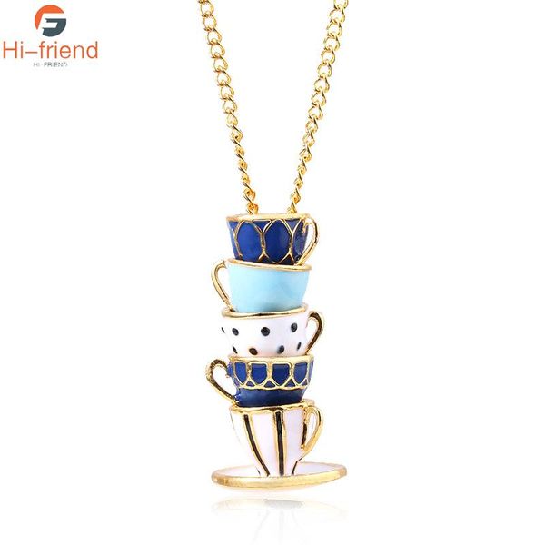 

pendant necklaces fashion tea cup necklace made sweater chain clothing accessories long enamel jewelry gift for woman, Silver
