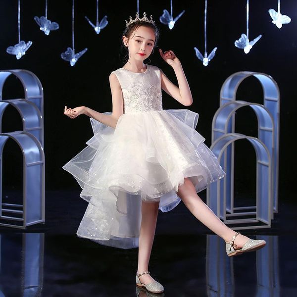 

girl's dresses summer bridesmaid for girl trailing princess white floral prom girls graduation children clothing, Red;yellow