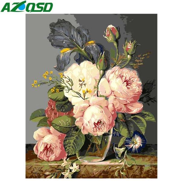 

paintings azqsd big white pink flowers painting by numbers on canvas 40x50cm frameless oil picture home decor szyh6114