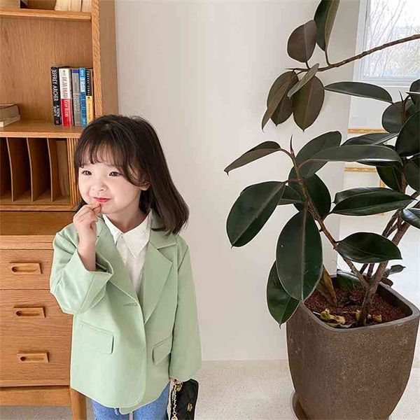 

korean style girls fashion solid color suit jackets loose casual all-match coats children outwears 210708, Blue;gray