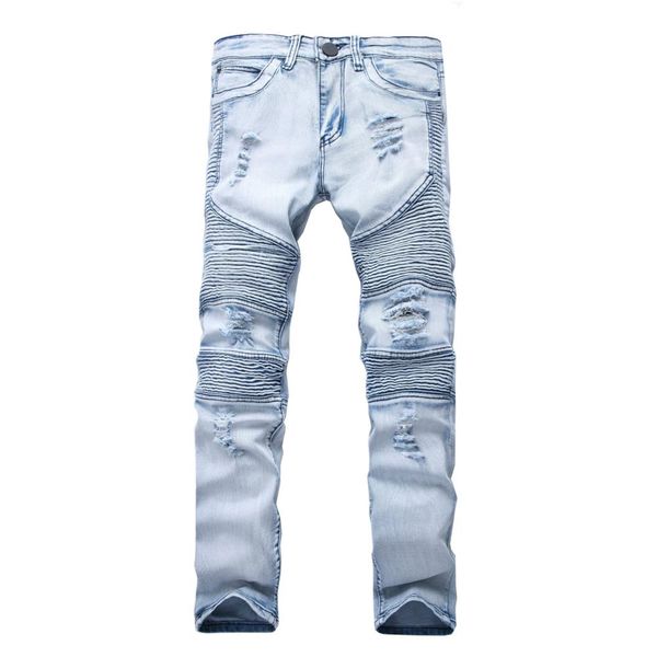 

men's jeans clothing jeans pants slp blue/black destroyed mens slim denim straight biker skinny jean men ripped pant