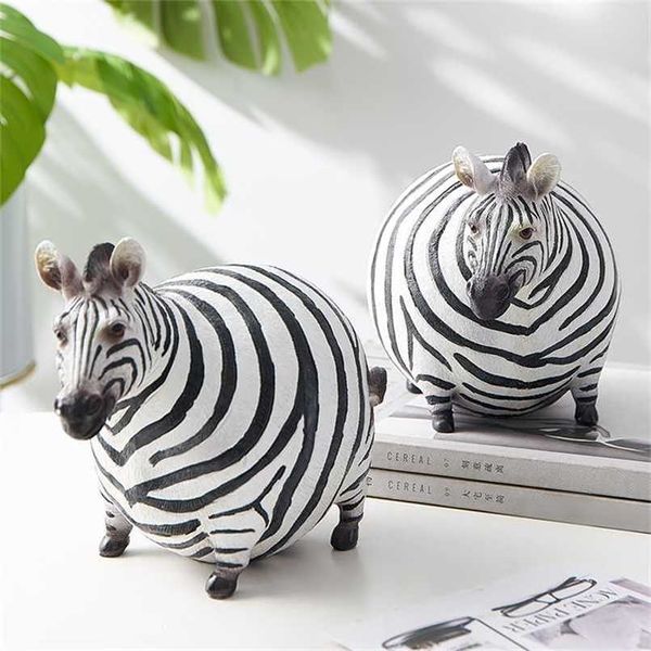 Nórdico Ins Fat Zebra Resina Animal Estatuetas Ornaments Modelo Desk Decoração Casa Decoração Acessórios Quarto moderno 211108