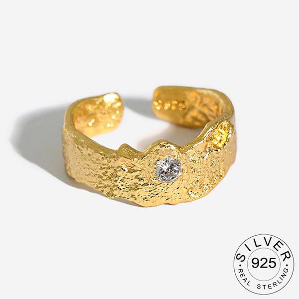 

cluster rings 925 sterling silver for women matte zircon gold color wedding trendy jewelry large adjustable antique anillos, Golden;silver