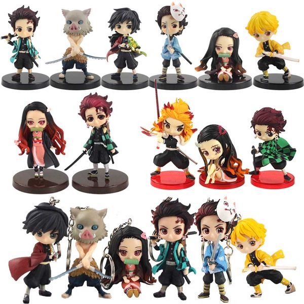 

q posket demon slayer figure toys kimetsu no yaiba tanjiro nezuko zenitsu inosuke giyuu pvc key chains anime model figurine
