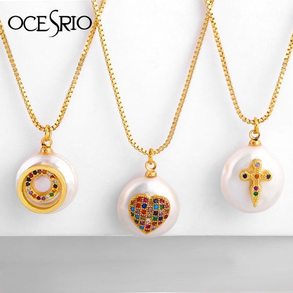 

pendant necklaces lucky cross pearl coin pendants necklace for women cz zirconia gold choker heart multi shape tiny jewelry nke-p69, Silver