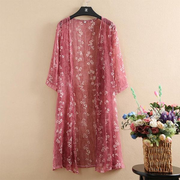 

women kimono summer cardigan long silk blouse floral boho clothing 2021 korean modis shirt clothes women's blouses & shirts, White