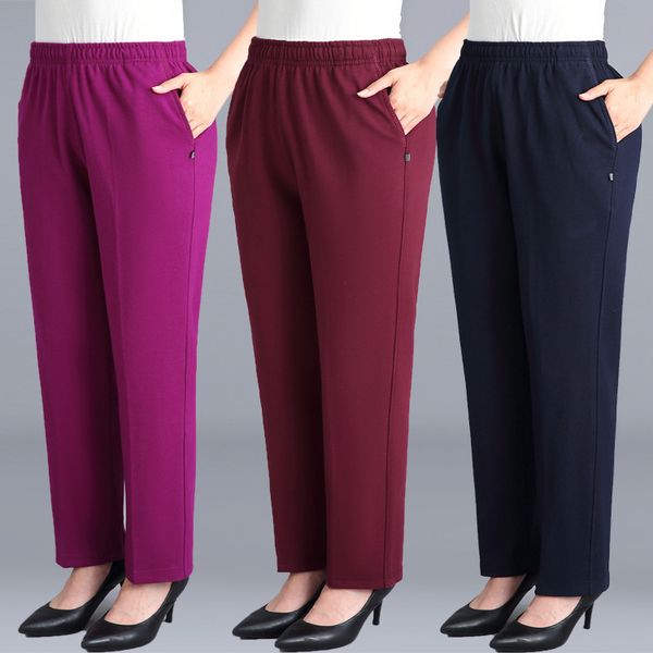 

capri middle-aged women's casual loose elastic waistline mother pants big female size spring pantalon femme, Black;white