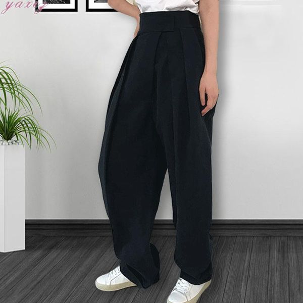 

women's pants & capris casual black harem trousers for women high waist loose wide leg female 2021 fashion tide harajuku ruffles sweatp, Black;white