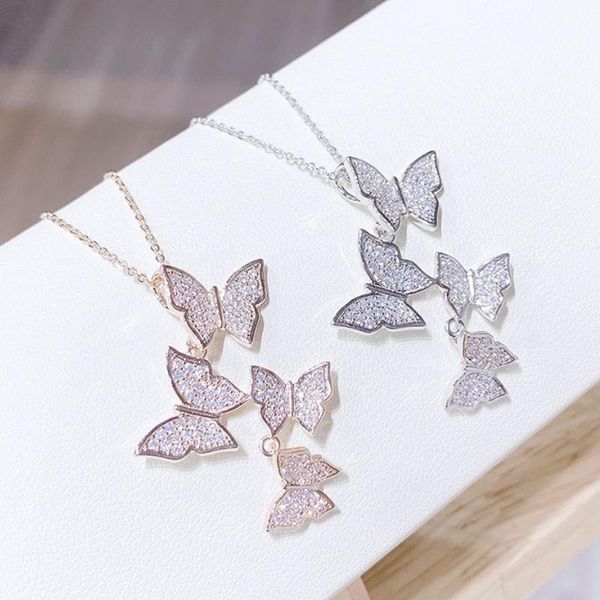 

chains showfay zircon small butterfly pendant necklace exquisite shiny elegant chain fashion jewelry for women, Silver