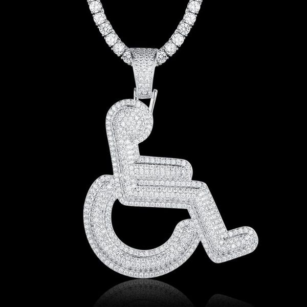 

pendant necklaces 100% micro zircon hip hop wheelchair sign necklace for men jewelry tennis chain wholesale factory prices party, Silver