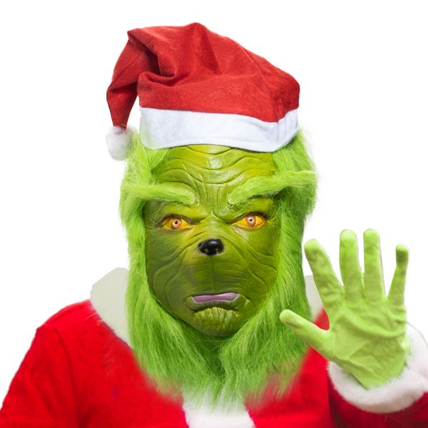 

costume accessories christmas masks geek stole christmas cosplay mascarillas latex face masques with hats halloween carnival party props, Silver