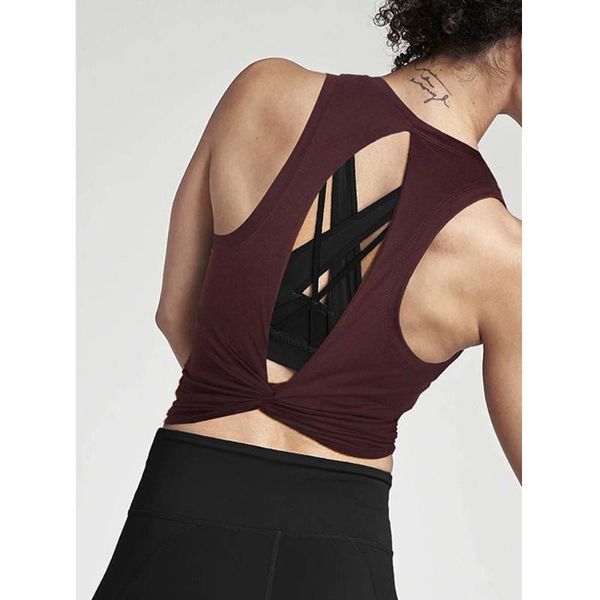 

yoga outfit vest female pure cotton body-building gym t shirt women's hollow sport sleeveless shirts running tank top