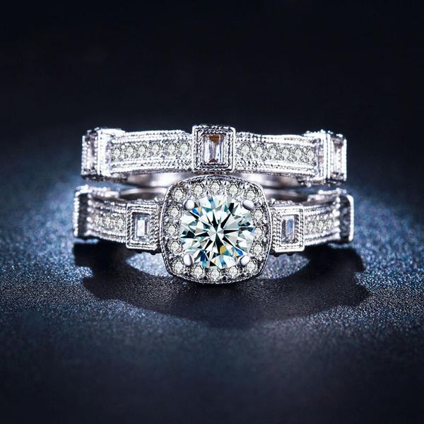 Anéis de casamento ufooro jóias cor prata cor bijoux cubic zirconia ring define o engajamento de mulheres de cobre exclusivo e cenário por atacado